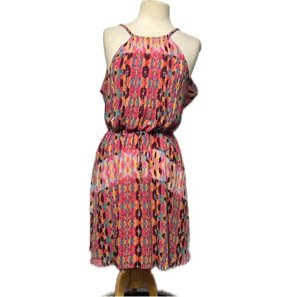 Jessica Simpson Pink Colorful Patterned  High Neck Mini Sundress Size Small - Picture 2 of 11